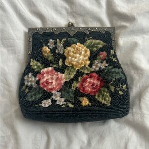 Vintage wool/cotton needlepoint clutch